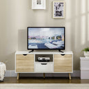 Mobile TV Fino a 55" 110x40x50 cm con Cassetti Ripiani Aperti e Armadietti in Truciolato Bianco e Colore Legno