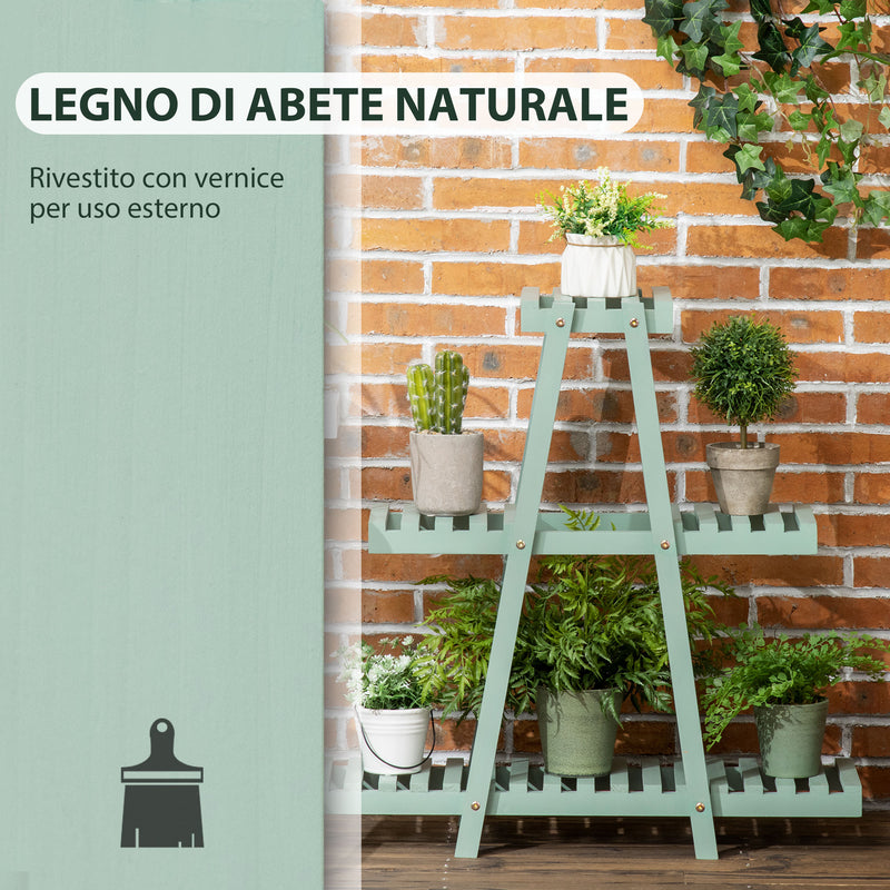 Portapiante a 3 Livelli 76x26x76 cm  in Legno di Abete Verde Chiaro