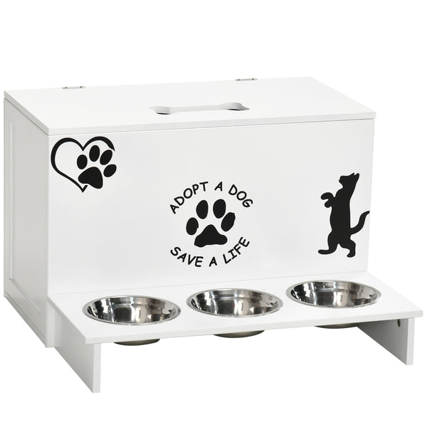 acquista Set 3 Ciotole per Cani 500 ml 57x53x37,5 cm  in MDF e Acciaio Inox Bianco