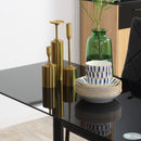 Set da Pranzo Tavolo e 4 Sedie Seduta Imbottita in Vetro Temperato e Acciaio Nero