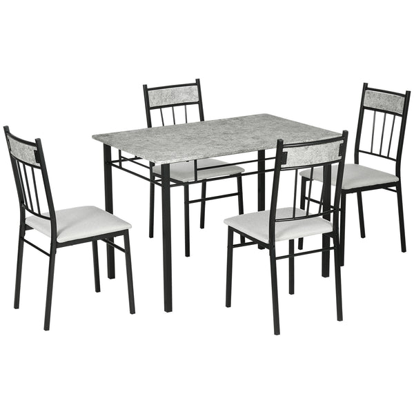 acquista Set da Pranzo Tavolo e 4 Sedie Seduta Imbottita in Metallo e MDF Grigio e Nero