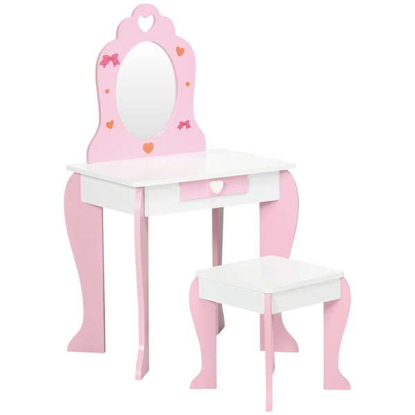 Specchiera Giocattolo per Bambini 50x36,5x89,5 cm con Sgabello in MDF Bianco e Rosa prezzo