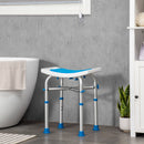 Sgabello per Doccia Bagno 42,5x27x44-51,5 cm Piedini Antiscivolo a Ventosa in Alluminio Blu e Bianco