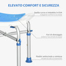 Sgabello per Doccia Bagno 42,5x27x44-51,5 cm Piedini Antiscivolo a Ventosa in Alluminio Blu e Bianco