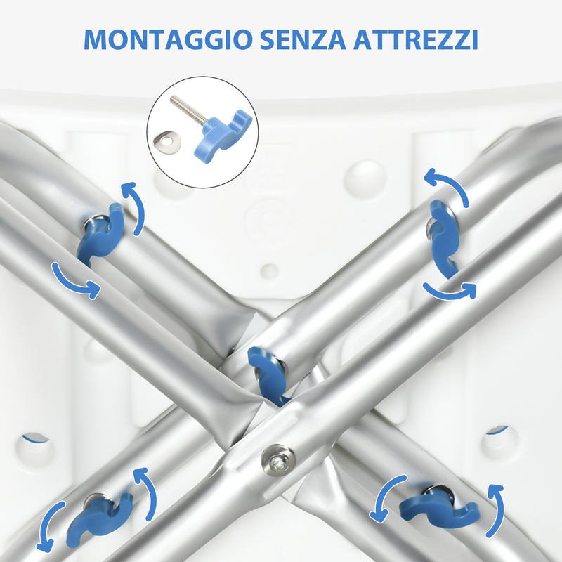 Sgabello per Doccia Bagno 42,5x27x44-51,5 cm Piedini Antiscivolo a Ventosa in Alluminio Blu e Bianco