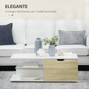 Tavolino da Caffè  106x58x39 cm con Cassetti e Ripiano in Vetro in Truciolato Bianco