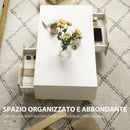 Tavolino da Caffè  106x58x39,5 cm 1 Cassetto e Ripiano in Truciolato Bianco e Legno