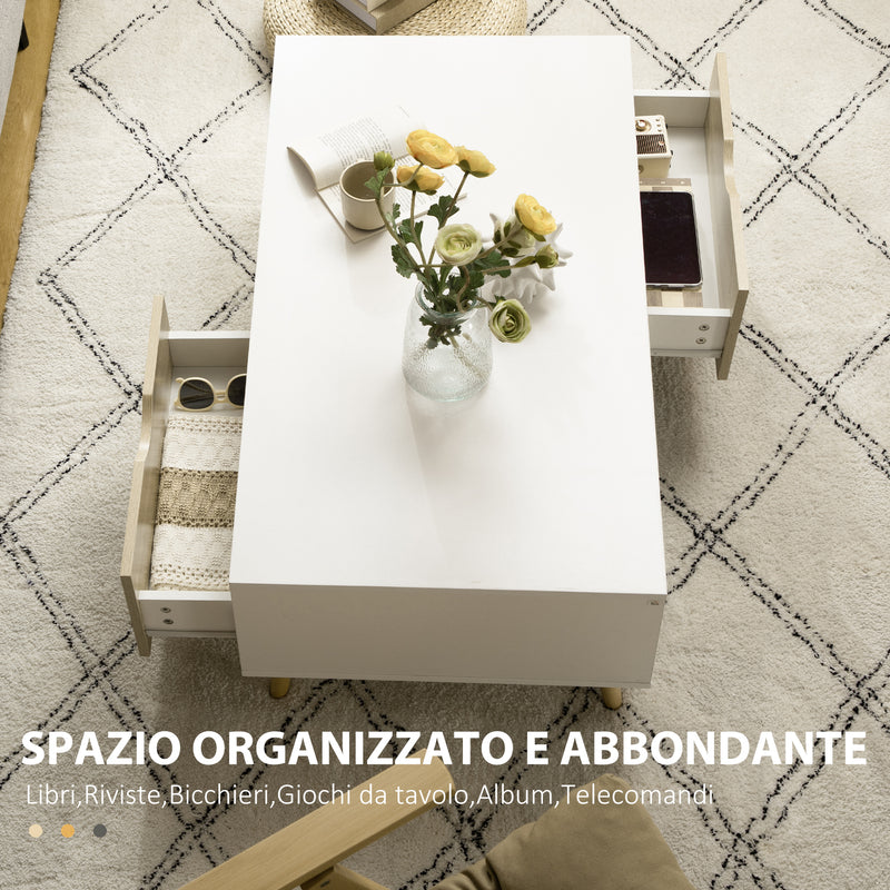 Tavolino da Caffè  106x58x39,5 cm 1 Cassetto e Ripiano in Truciolato Bianco e Legno