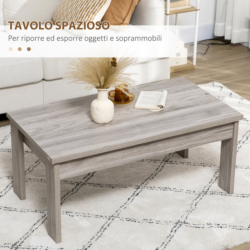 Tavolino da Caffè  100x55x45 cm con Piano Rettangolare e 4 Gambe in Truciolato Grigio