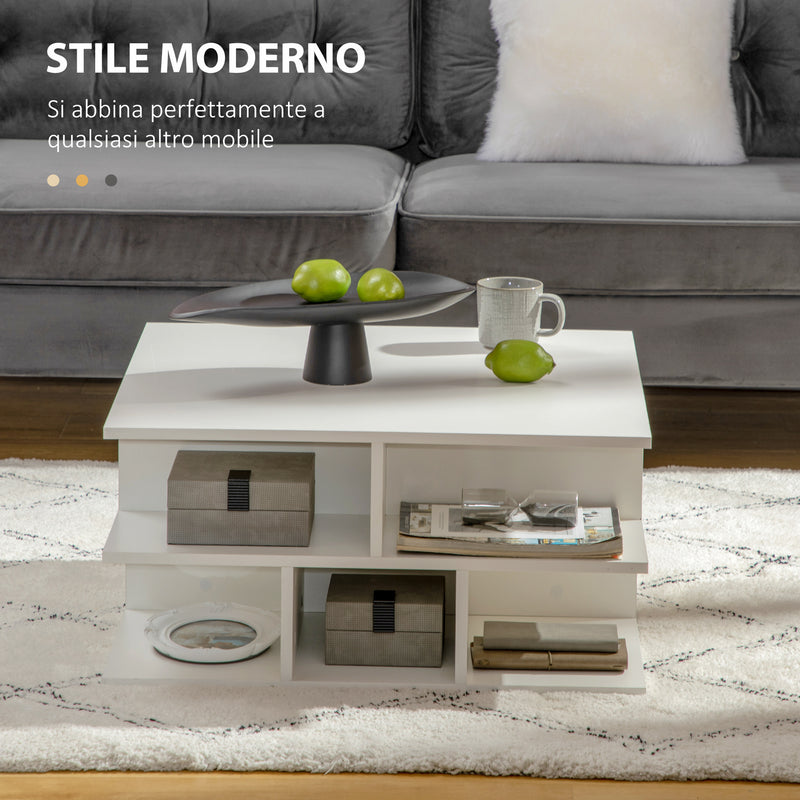 Tavolino da Caffè a 2 Livelli 70x70x36,5 cm con Ripiani Aperti in Truciolato Bianco