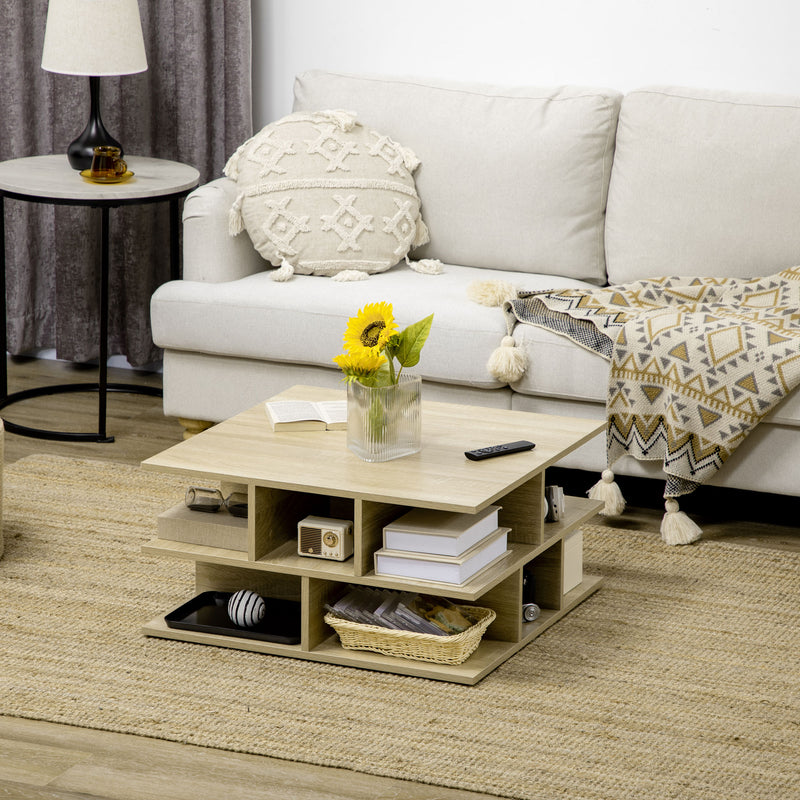 Tavolino da Caffè a 2 Livelli 70x70x36,5 cm con Ripiani Aperti in Truciolato color Legno