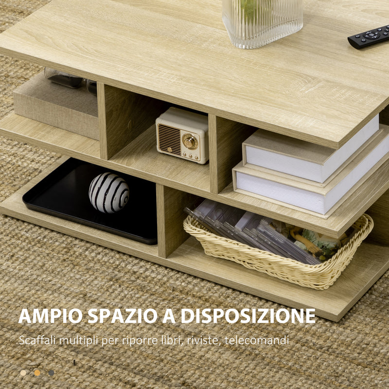 Tavolino da Caffè a 2 Livelli 70x70x36,5 cm con Ripiani Aperti in Truciolato color Legno