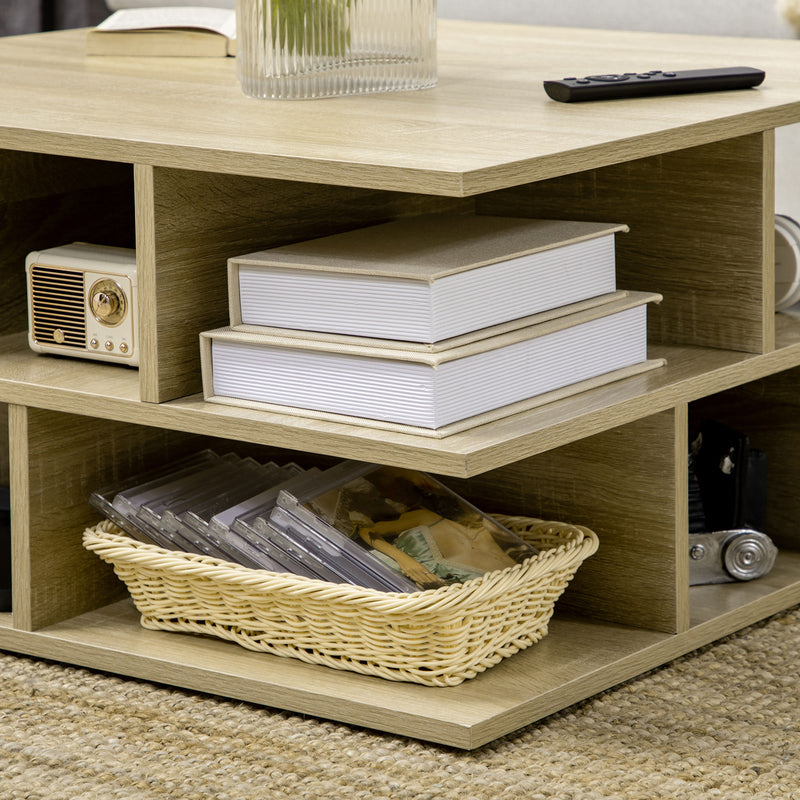 Tavolino da Caffè a 2 Livelli 70x70x36,5 cm con Ripiani Aperti in Truciolato color Legno