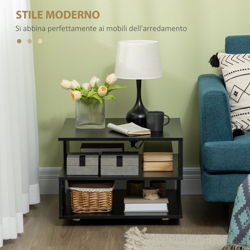 Tavolino da Caffè Asimmetrico 60x60x45 cm con Ripiani e Piedini Regolabili in Legno Nero