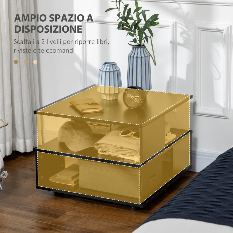 Tavolino da Caffè Asimmetrico 60x60x45 cm con Ripiani e Piedini Regolabili in Legno Nero