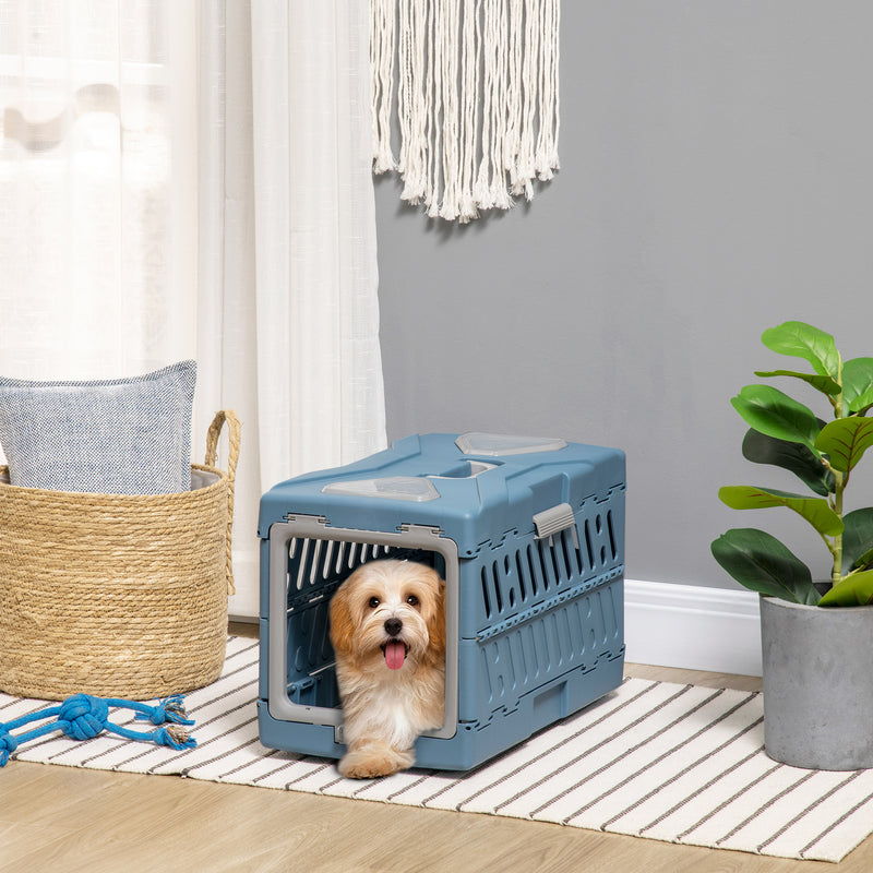Trasportino per Cani e Gatti Pieghevole 56x31x37 cm Convertibile in Cuccia in PP e PVC Blu