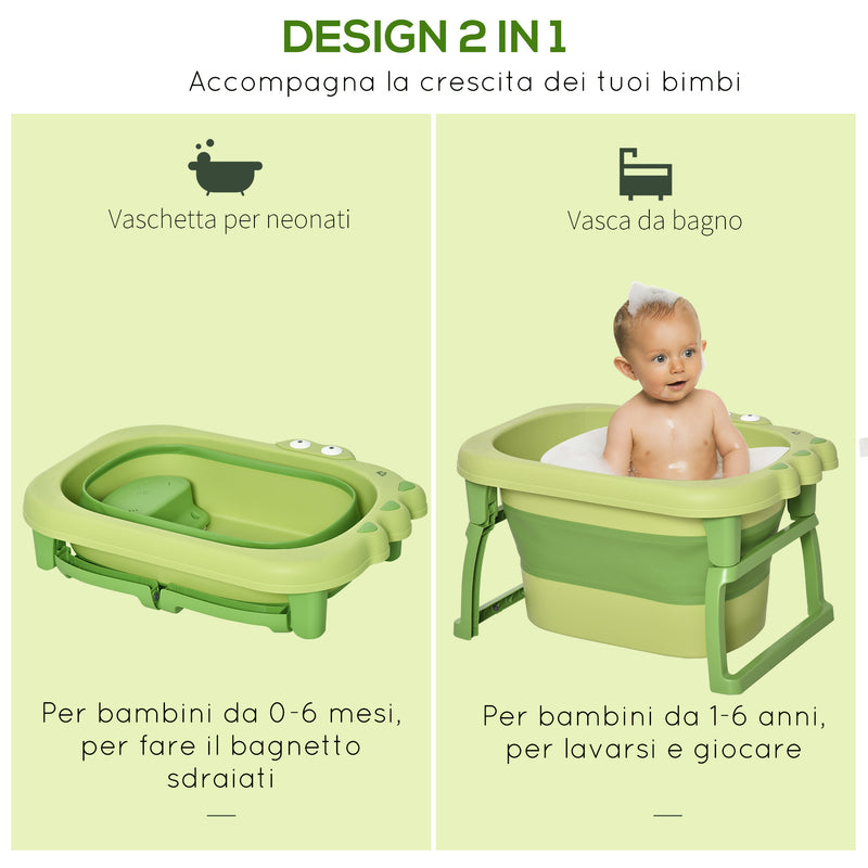 Vaschetta Bagnetto per Bambini 75,3x55,4x43 cm Antiscivolo Pieghevole Verde