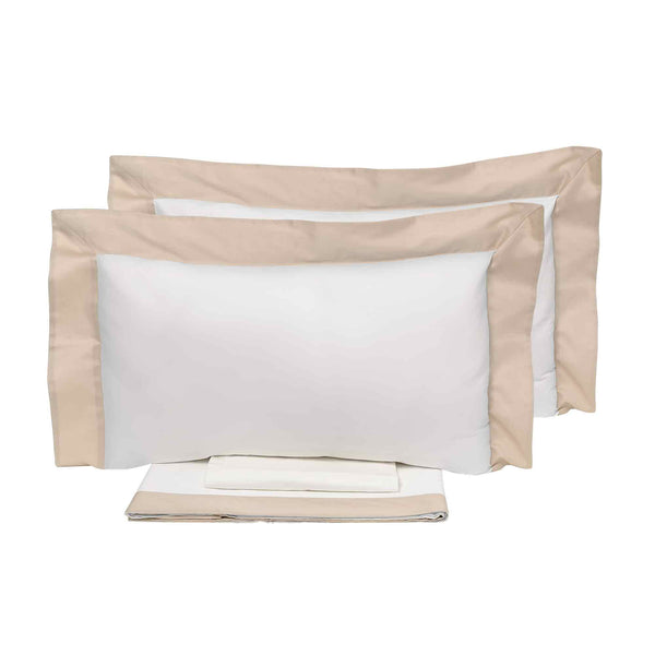 prezzo Garrini Eveline Elfenbein/Beige Bettlaken-Set und Kissenbezüge mit Satinrand, verschiedene Größen