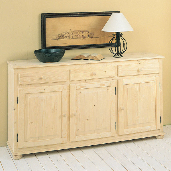 Sideboard 3 Türen 3 Schubladen aus rohem Tannenholz 157 x 39 x 85 cm Fumer Country sconto