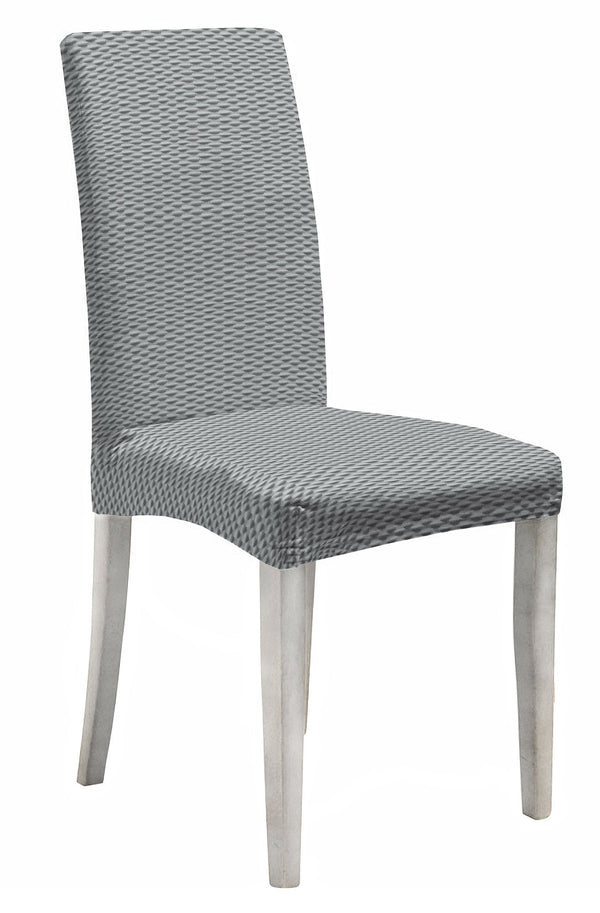 acquista Set mit 2 Stuhlhussen mit elastischer Rückseite aus hellgrauem modischem Polyester