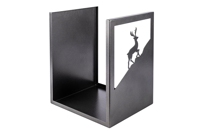 Porta Legna Sagomato Cervo 40,5x35,5x50 cm in Ferro Verniciato Grigio Martellato