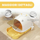 Lettiera per Gatti Chiusa 52x40,5x39 cm con Vassoio Estraibile Maniglia Paletta e 2 Filtri al Carbone Attivo in PP Giallo      