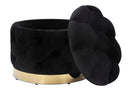 Puff Contenitore Rich Nero Ø55x42 cm in Legno Spugna Poliestere e Acciaio Nero e Oro
