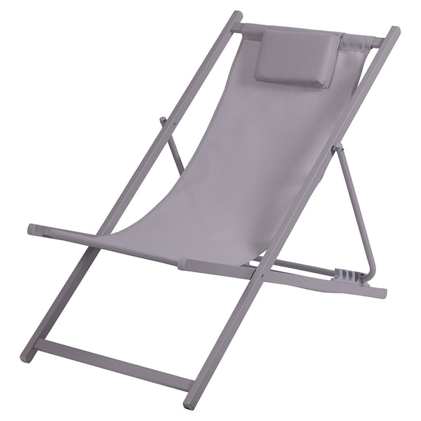 Sdraio Pieghevole Lido con Poggiatesta 94x60x92-81 cm in Poliestere e PVC Grigio Chiaro online