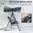 Dondolo da Giardino 3 Posti 204x112x150 cm con Tettuccio e Portabicchieri in Rattan PE e Acciaio Grigio      