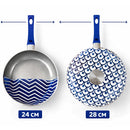 Set 2 Padelle Onda 24-28 cm Rivestimento Antiaderente con Manico Soft Touch Blu      