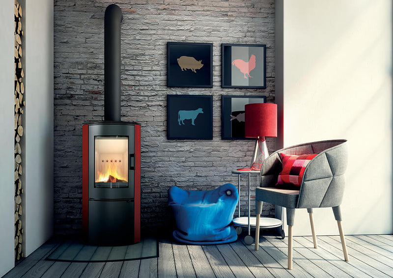 Stufa a Legna 5,5/10,5KW Piastrellata in Acciaio Flig Paramount Nera