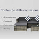 Set Salotto da Giardino Divano 3 Posti Pouf e Tavolino in Rattan Grigio