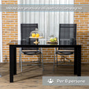 Tavolo da Giardino Rettangolare 150x90 cm per 6 Persone con Piano in Vetro e Alluminio Nero      