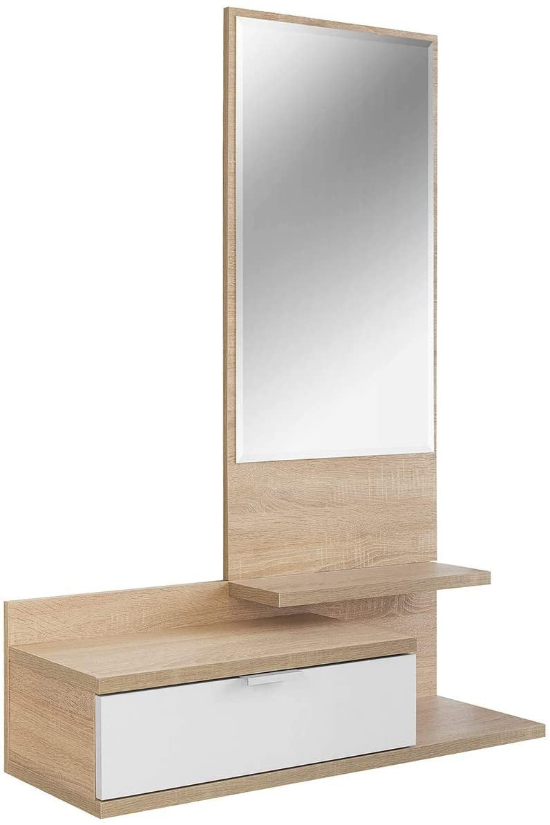 Mobile da Ingresso Dahlia 116x81x29 cm con Cassetto e Specchio in Stile Moderno Rovere