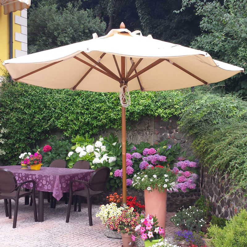 Ombrellone da Giardino Ø4 m Palo Ø48 mm in Legno Telo in Acrilico Danieli Havana Ecrù