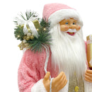 Babbo Natale Abito Rosa e Bianco H90 cm con Suoni