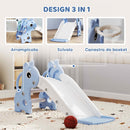 Scivolo per Bambini 1-3 Anni 106x51,5x52 cm con Scaletta Canestro da Basket e Pallone Design Giraffa in PP e PE Blu      