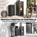 Contenitore per Pellet 45 kg 36,5x36,5x85,5 cm con Coperchio Ruote e Setaccio in Acciaio Laminato a Freddo Nero      