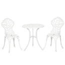 Set Tavolino e 2 Sedie da Giardino in Alluminio Bianco