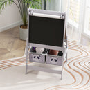 Lavagna per Bambini 54x46,5x93 cm con Cavalletto 3 in 1 e 2 Contenitori in MDF e Legno Grigio      