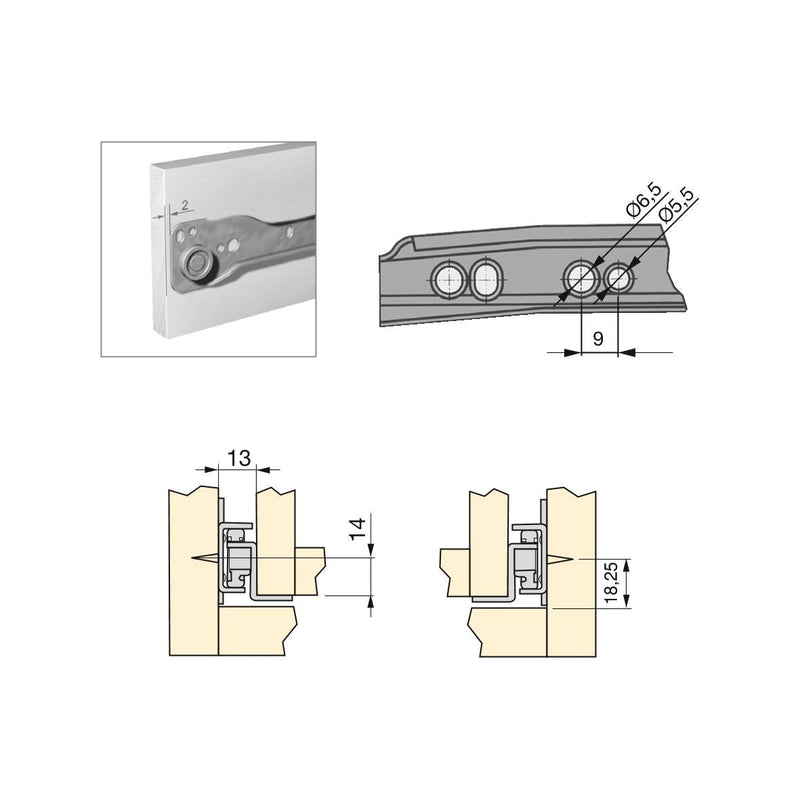 Kit Guide a Rotella per Cassetti Chiusura 500 mm a Estrazione Parziale Grigio 5 Pezzi Emuca
