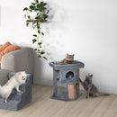Albero Tiragraffi con Lettino e Casetta in Peluche 40x40x57 cm Tiragraffi in Juta Grigio   