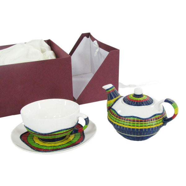 sconto Set Teiera con Tazza e Piattino in Porcellana in Porcellana Decoro in Bambù Multicolor