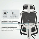 Sedia da Ufficio 66x64x110-118A cm Reclinabile 135° con Poggiapiedi Supporto Lombare Poggiatesta in Rete Nero      