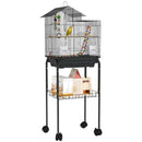 Gabbia per Uccelli con Piedistallo 46x36x120 cm Ruote Girevoli Ripiano e Accessori Nero   