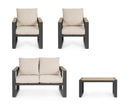 Set 4 Pezzi Salotto da Giardino con Divano 2 Poltrone e Tavolino in Alluminio e Polywood Leandro Antracite e Beige