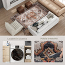 Tappeto Bohemien Antiscivolo e Lavabile 230x160 cm a Pelo Corto in Effetto Cashmere Marrone  