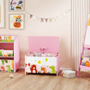 Baule Portagiochi per Bambini Tema Animali 60x37x39 cm con Cerniere di Sicurezza in Legno Rosa      