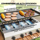 Piastra Barbecue a Gas 77x44,5x19 cm con 4 Bruciatori da 2,4 kw e Piano Antiaderente Argento  