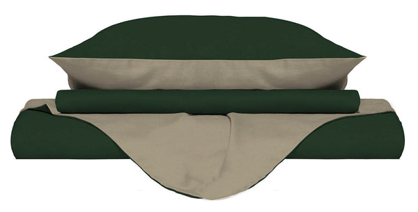 sconto Copripiumino Matrimoniale con Sacco e Federe Double Face Verde Oliva/Tortora